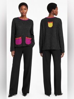 MARGARET WINTERS Cotton Blend Colour Block Pockets Long Sleeve Sweater  Sz S
